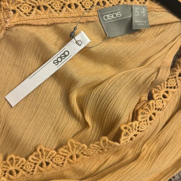 ASOS DESIGN Sleeveless Tiered Crinkle Maxi Dress with Lace Inserts - Peach Sz 2 - Picture 4 of 5